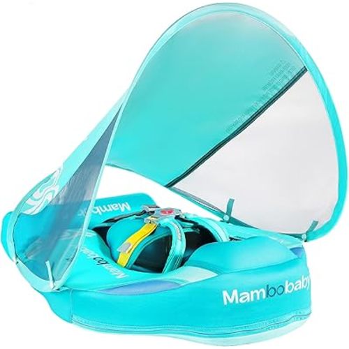 Mambobaby Float with Tail and Canopy Non-Inflatable Baby Swim Float Mambo Float Smart Swim Trainer Infant Swim Pool Float Swim Ring for 3-24months Girls Boys