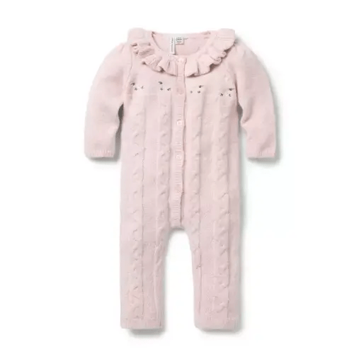 Baby Soft Pink Heather Baby Embroidered Cable Knit One-Piece by Janie and Jack