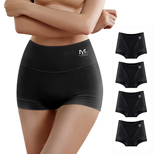 MEIYATING Boy Shorts Underwear for Women High Waisted Cotton Panties Stretch Briefs 4 Pack Plus Size