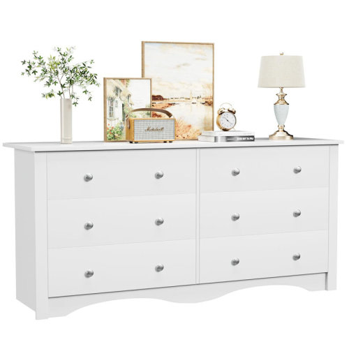 Ebern Designs 6 Drawer Double Dresser, Wide Wood Chest Of Drawers Storage Tower Storage for Living Room Bedroom & Reviews | Wayfair