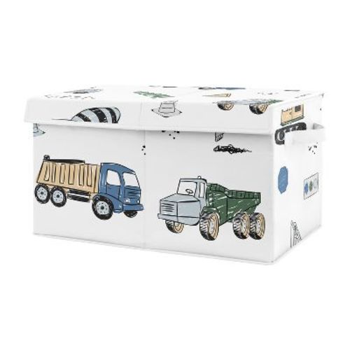 Sweet Jojo Designs Boy Fabric Storage Toy Bin Construction Truck Green Blue and Grey
