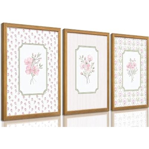Pink Floral Wall Art Set of 3 for Baby Girl Nursery, Botanical Prints