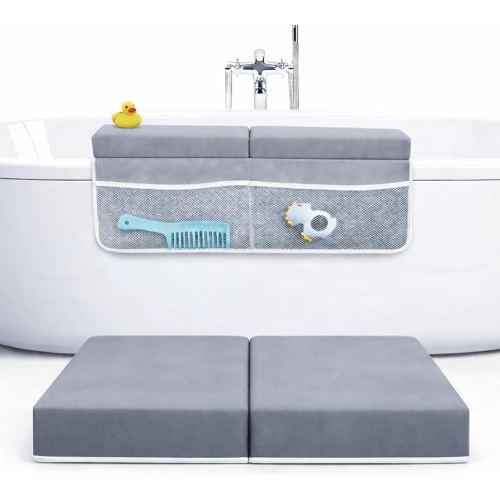 Rylor Premium Baby Bath Kneeler Mat & Elbow Rest Pad Set – Comfortable Bath Kneeler and Elbow Kneeling Rest Pad for Parents, Extra Long 26'', 2.4'' Thick, Non-Slip Support for Easy Bath Time (Grey)