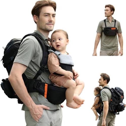 C1 All in 1 Modular Baby Diaper Bag Backpack for Dad, with Convertible Baby Carrier & Hip Seat & Chest Bag, Easy to Wear & Switch, 500D Tactical Fabric, Baby Carrier for Newborn to Toddler (Black)