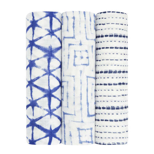 Aden + Anais Silky Soft Swaddles, 3 Pack, Indigo Shibori