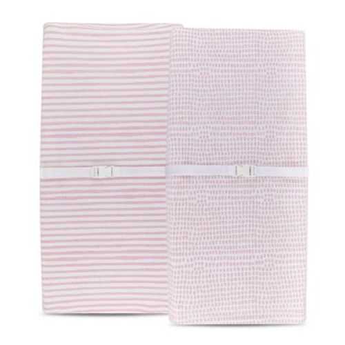 Ely's & Co. Baby Waterproof Changing Pad Cover - Cradle Sheet 100% Combed Jersey Cotton Mauve Pink Stripes & Splash 2 Pack