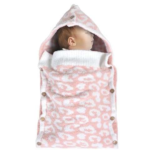 JOOJA Newborn Baby Swaddle Blanket for Boys Girls Essential for Infants 0-6 Months Receiving Blankets Knit Sleeping Bag Stroller Wrap Shower Gift Dusty Pink Cheetah