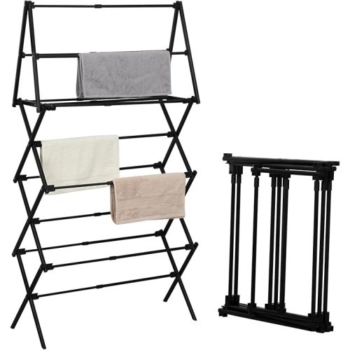 ZOES HOMEWARE 4 Tier Clothes Drying Rack Foldable | Foldable Clothing Drying Rack | Laundry Drying Rack Collapsible for Laundry Room, Dorm, Expandable Sturdy Metal Design | Black 29"L x 11.5"W x 53"H