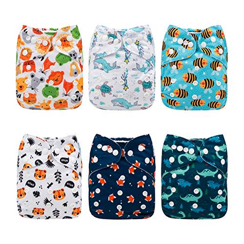 Babygoal Baby Reusable Cloth Diapers, Adjustable Pocket Nappy 6pcs Diapers+6pcs Microfiber Inserts+4pcs Bamboo Inserts 6FB12