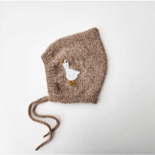 Made to Order Goose Embroidery Alpaca Baby Bonnet: Knit Pixie Hat, Unisex