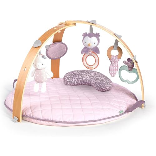 Ingenuity Cozy Spot Reversible Duvet Activity Gym & Play Mat with Wooden-Toy-bar - Calla (Pink), Newborn and up
