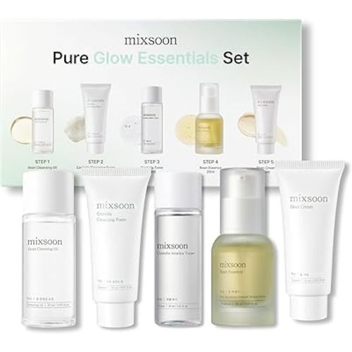 mixsoon Pure Glow Essentials Set - 5-Step Skincare Kit - Travel kit, Travel size kit, Hydrating Skincare Gift Set (15ml*1+20ml*3+30ml*1) Korean Glass Skin Care
