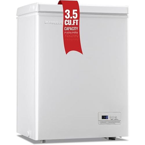 DEMULLER Chest Freezer Small Deep Freeezer with 2 Removable Baskets, Compact Freezer with Digital Control Panel accurate to 1 ℉, Mini Freezer for Homes Garages Basements White