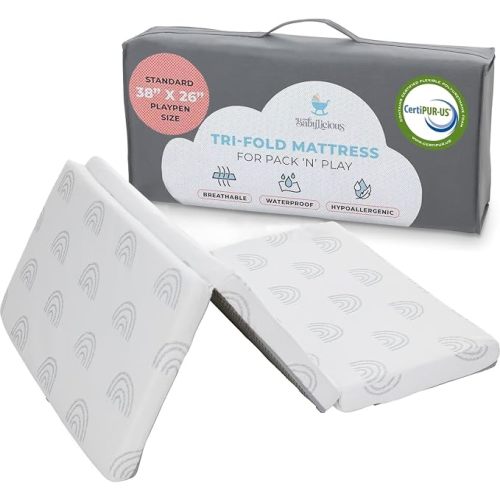 Pack and Play Mattress Topper | 38" x 26" Trifold Soft Foam Boho