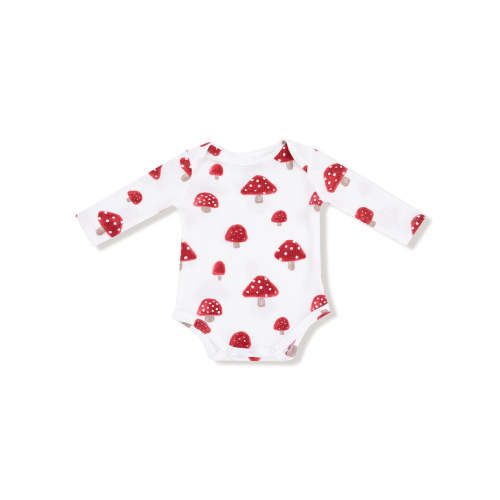 Long Sleeve Bodysuit, Painterly Mushrooms