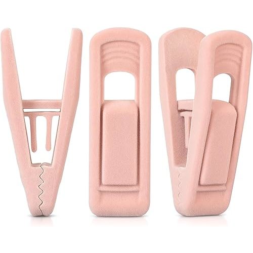 60Pcs Light Pink Velvet Hanger Clips for Baby Clothes, Strong Finger Clip for Thin Hangers, 2.75in Baby Hanger Clips for Suits, Skirts, Pants and Babys Clothes