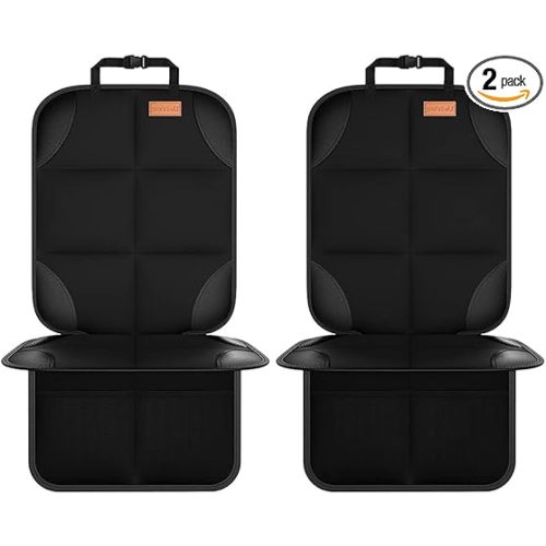SMART ELF Car Seat Protector, 2Pack Seat Protector Protect Child Seats with Thickest Padding and Non-Slip Backing Mesh Pockets for Baby and Pet,Sedan SUV Truck (Black)