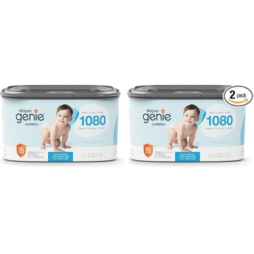 The Diaper Genie Jumbo+ Square Refill, with continuous film, can hold up to 1080 newborn-sized diapers per refill. (Pack of 2)