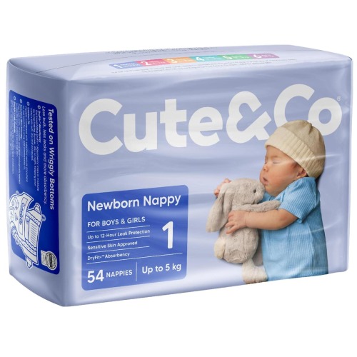 Cute & Co. Newborn Nappies Boys & Girls Up To 5kg 54 Pack