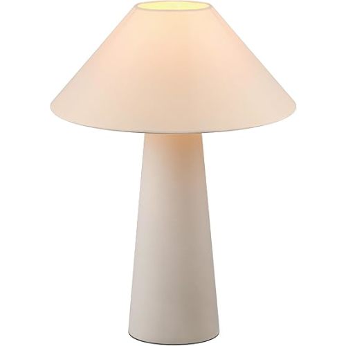 Novogratz x Globe 18" Ceramic Table Lamp, Matte Cream, Off-White Tapered Fabric Shade, in-Line Rocker Switch, 5 Ft. Clear Cord, Home Office, Desk, Living Room