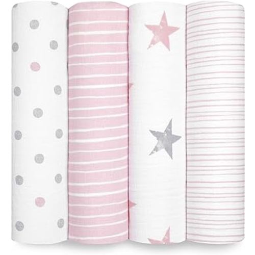 aden + anais Essentials Muslin Swaddle Blankets for Baby Girls and Boys, Newborn Receiving Blanket for Swaddling, 100% Cotton Baby Swaddle Wrap, 4 Pack, Doll