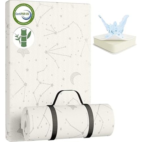 YENING Bamboo Pack and Play Mattress Pad Breathable 38x26 Waterproof Baby Mattress for Pack N Play Matress Topper Waterproof with Strap