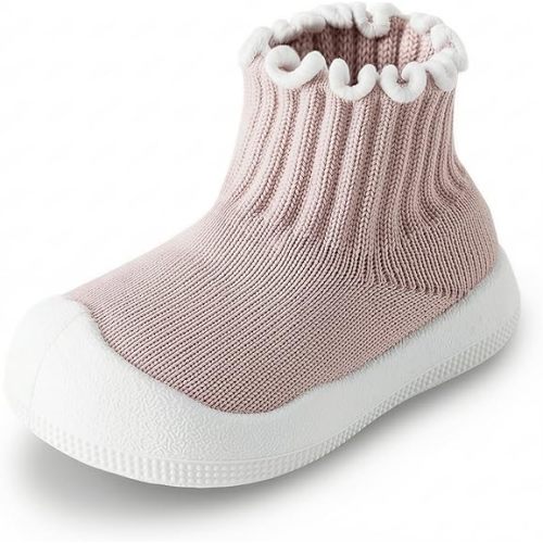 Baby Girl Sock Shoes Toddler Ruffle Walking Shoes Infant Non-Slip Slippers Soft Rubber Sole Sneakers Lightweight Breathable Barefoot Shoes