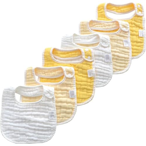 MUKIN Baby Muslin Bibs and Burp Cloths, 6 Pack, Soft Absorbent Cotton, Adjustable