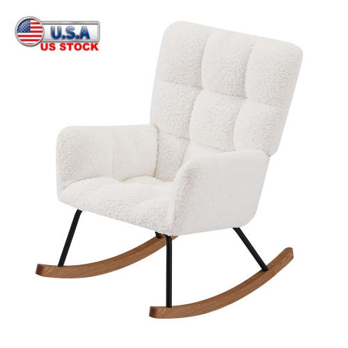 Tcbosik Nursery Rocking Chair, Boucle Upholstered Glider Rocker, Comfy Accent Armchair with High Backrest for Living Room Bedroom, Off White