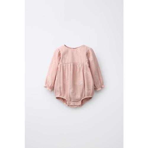 EMBROIDERED FLORAL ROMPER - Mid-pink | ZARA United States