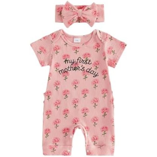 Mi primer día del padre traje de bebé niña traje floral día del padre mameluco verano niña recién nacida trajes ropa