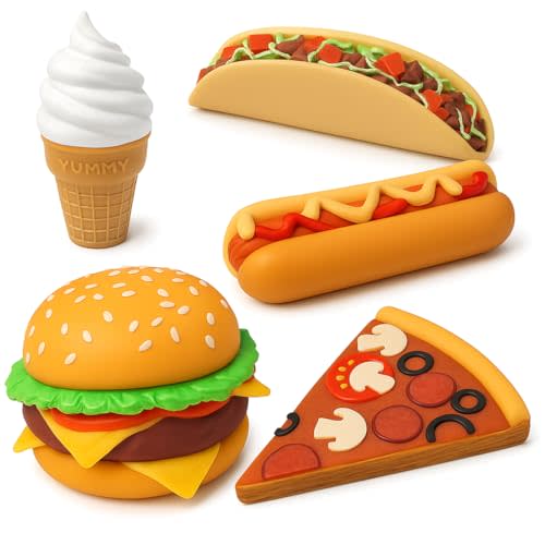 SplashEZ Food Bath Toys | Mold Free Bath Toys for Kids & Toddlers with No Hole for Water | Ideal Size for Little Hands | Safe, Durable for Baby Tub Ages 0 & Up | Ice Cream Taco Hamburger Hot Dog Pizza