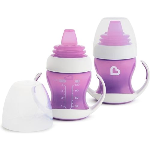 Munchkin® Gentle™ Transition Sippy Trainer Cup, 4 Ounce, 2 Pack, Purple