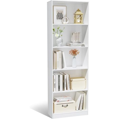 5 Tier Bookshelf, 71" Tall Bookcase Floor Standing, Large Wood Bookshelf with Anti-Tipping Device & Base, 5 Shelf Open Display Book Shelf for Living Room, Bedroom, Dining Room, Home Office