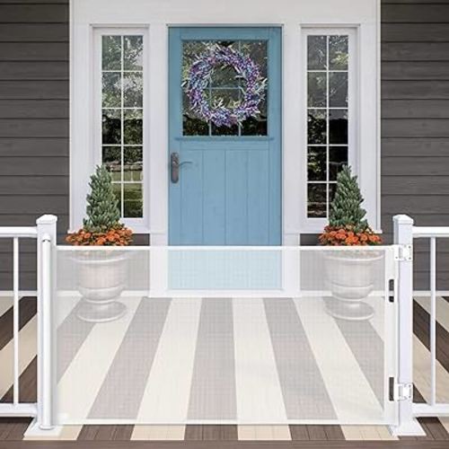 Retractable Baby Gate, Extra Wide Safety Kids or Pets Gate, 33” Tall, Extends to 71” Wide, Mesh Safety Dog Gate for Stairs, Indoor, Outdoor, Doorways, Hallways