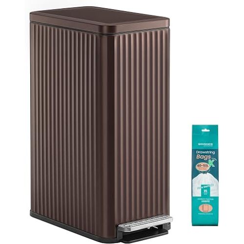 SONGMICS Trash Can, 13 Gallon (50 L) Slim, Stainless Steel, with Lid, Pedal