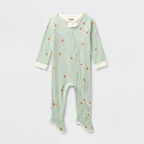 Baby Gingerbread Striped Ribbed Holiday Matching Family Footed Pajama - Wondershop™ Cream 6-9M