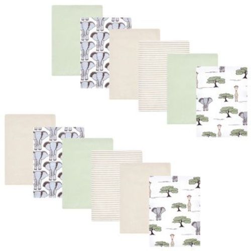 Hudson Baby Cotton Poly Flannel Burp Cloths 12-Pack Bundle, Wild Safari Adventures, One Size
