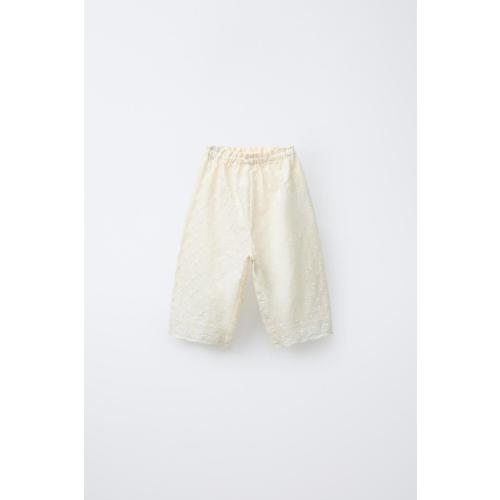 STRAIGHT LEG EMBROIDERED FLORAL PANTS - Ecru | ZARA United States