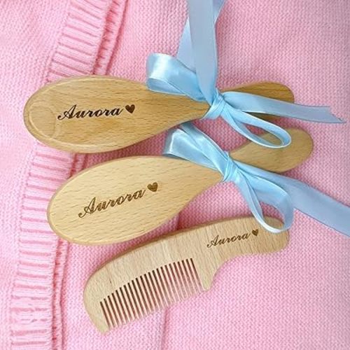 Customed Wooden Baby Hair Brush and Comb Set, Personalized Carving Name Baby Hairbrush, Thoughtful Gifts for Newborn Baby Boy/Girl