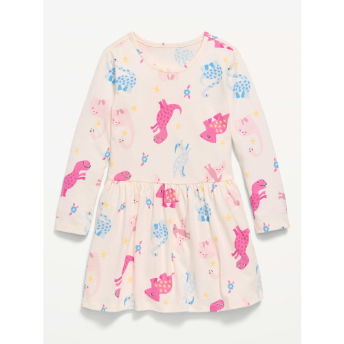 Long-Sleeve Ribbed Heart Pocket Dress for Toddler Girls