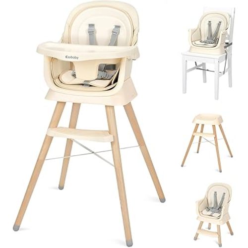 Ezebaby Portable Baby High Chair, High Chairs for Babies and Toddlers with Adjustable Legs, 6-in-1 Convertible to Booster Seat for Dining Table, Toddlers High Chair with Removable Cushions - Cream