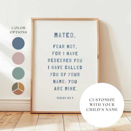 Personalized Isaiah 43:1 Bible Verse Wall Art for Kids | Modern Christian Nursery Decor | Custom Baptism Gift | I Have Called You By Name