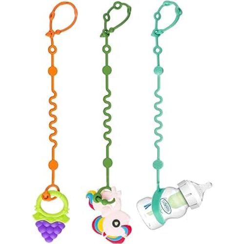 Toy Straps for Baby, Adjustable Toy Holder for Stroller Accessories, Silicone Baby Tether Pacifier Clip, No Throw Baby Travel Essential Leash for High Chair, Car Seat (3- Pack)