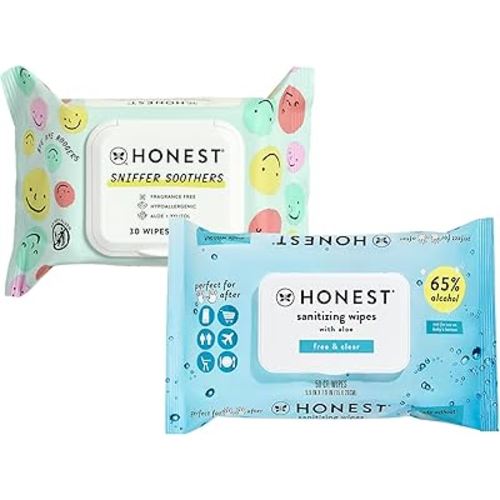 The Honest Company Flu Season Bundle | Plant Based Snot Removing Wipes (30 Count) + Sanitizing Alcohol Wipes (50 Count) | Fragrance Free + Dermatologist Tested | Soothing + Made with Aloe