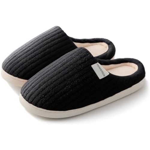 HUXMEYSON Slippers for Women, Warm Memory Foam Comfy House Slippers with Anti-Skid Rubber Sole for Indoor and Outdoor