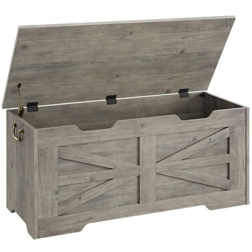 Storage Chest, 39.4" Toy Chest, Storage Bench with Safety Hinge, Flip Top Wood Blanket Storage Trunks for Entryway, Living Room, Gray