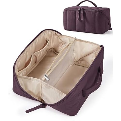 BAGSMART Puffy Travel Makeup Bag Toiletry Bag for Women, Burgundy Purple