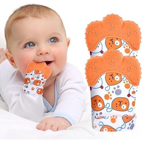 Vicloon 2Pack Silicone Teething Mitt, Soothing Infant Teething Mitten Pain Relief, Prevent Scratches Glove, Safe Silicone Teething Toys for 0-12 Months