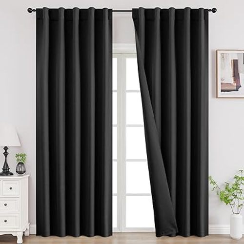 Joydeco Blackout Curtains for Bedroom, Black Out Curtains 96 Inch Long, Black Curtains with Rod Pocket Back Tab, Room Darken Light Blocking Noise Reducing Wrinkle-Free Drapes for Living Room, 2 Panels